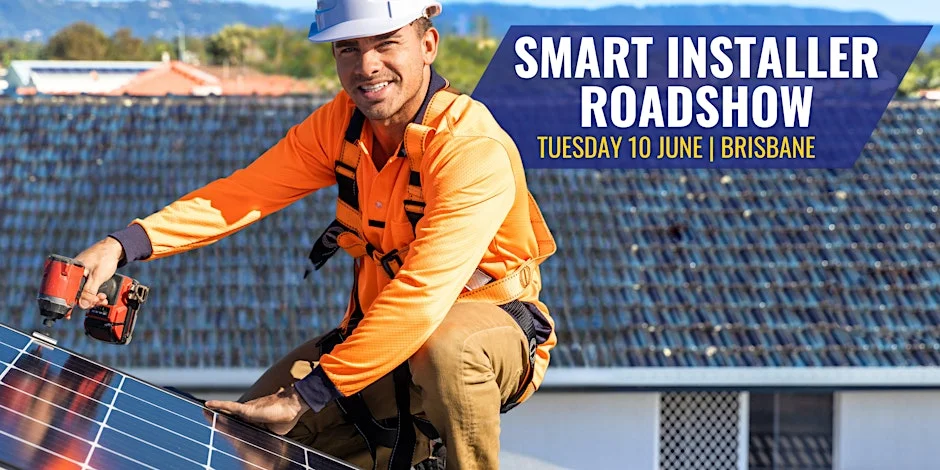 Smart installer on a roof ready for the SEC Brisbane road show